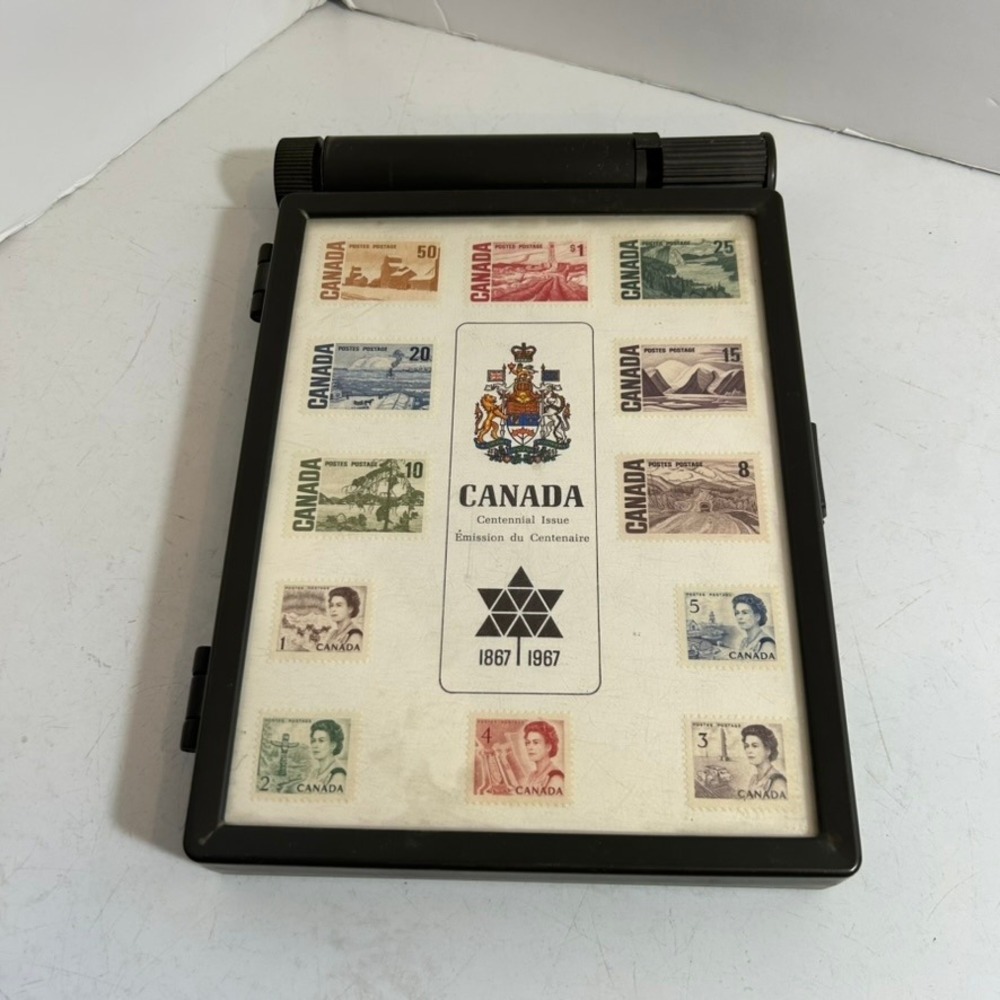 Vintage 1967 Canada Centennial Postage Stamp Set in Desk Organizer Case Queen EB
